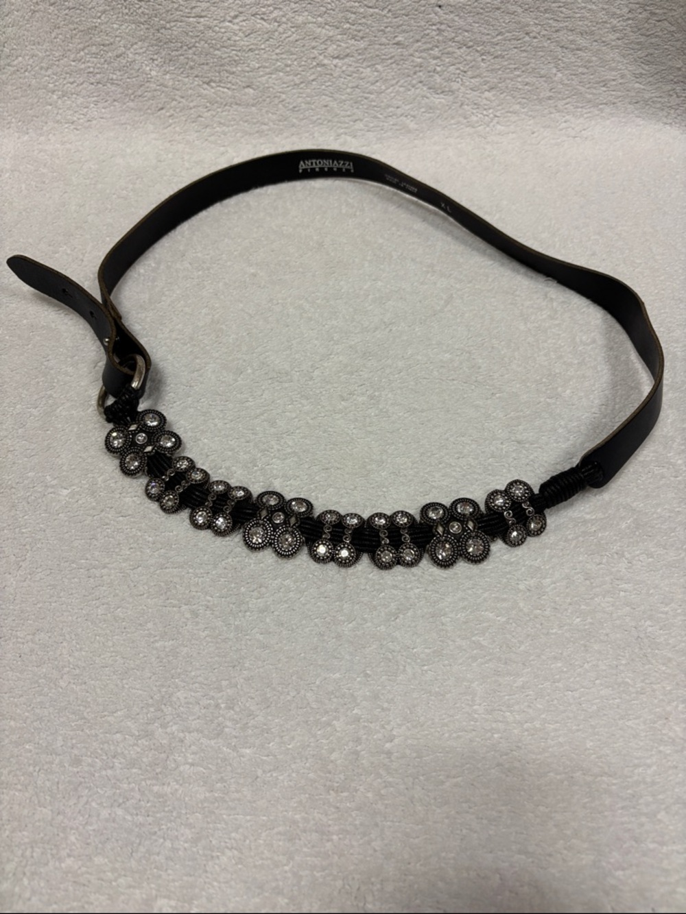 Antoniazzi Firenze Black Leather concha Crystal hoop Accent Belt women’s xl